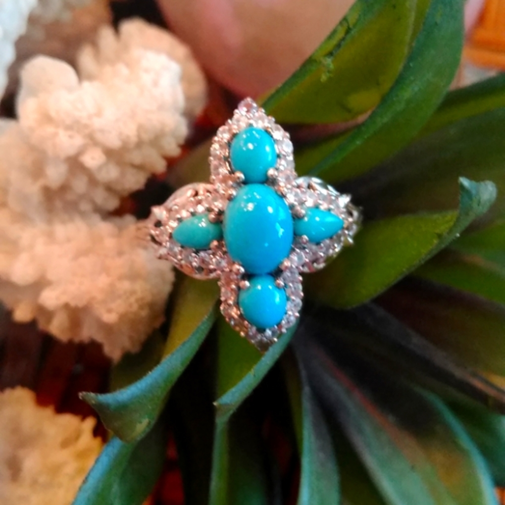 ARIZONA SLEEPING BEAUTY TURQUOISE, TANZANITE & ZIRCON RING
